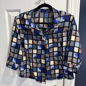 Vintage 1980s Stain Glass Pattern Button Up